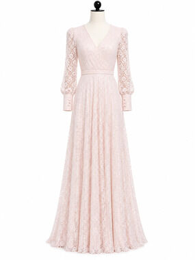 Mac Duggal 93679D Blush Light Rose Pink Long Sleeve Dress A Line Gown 20